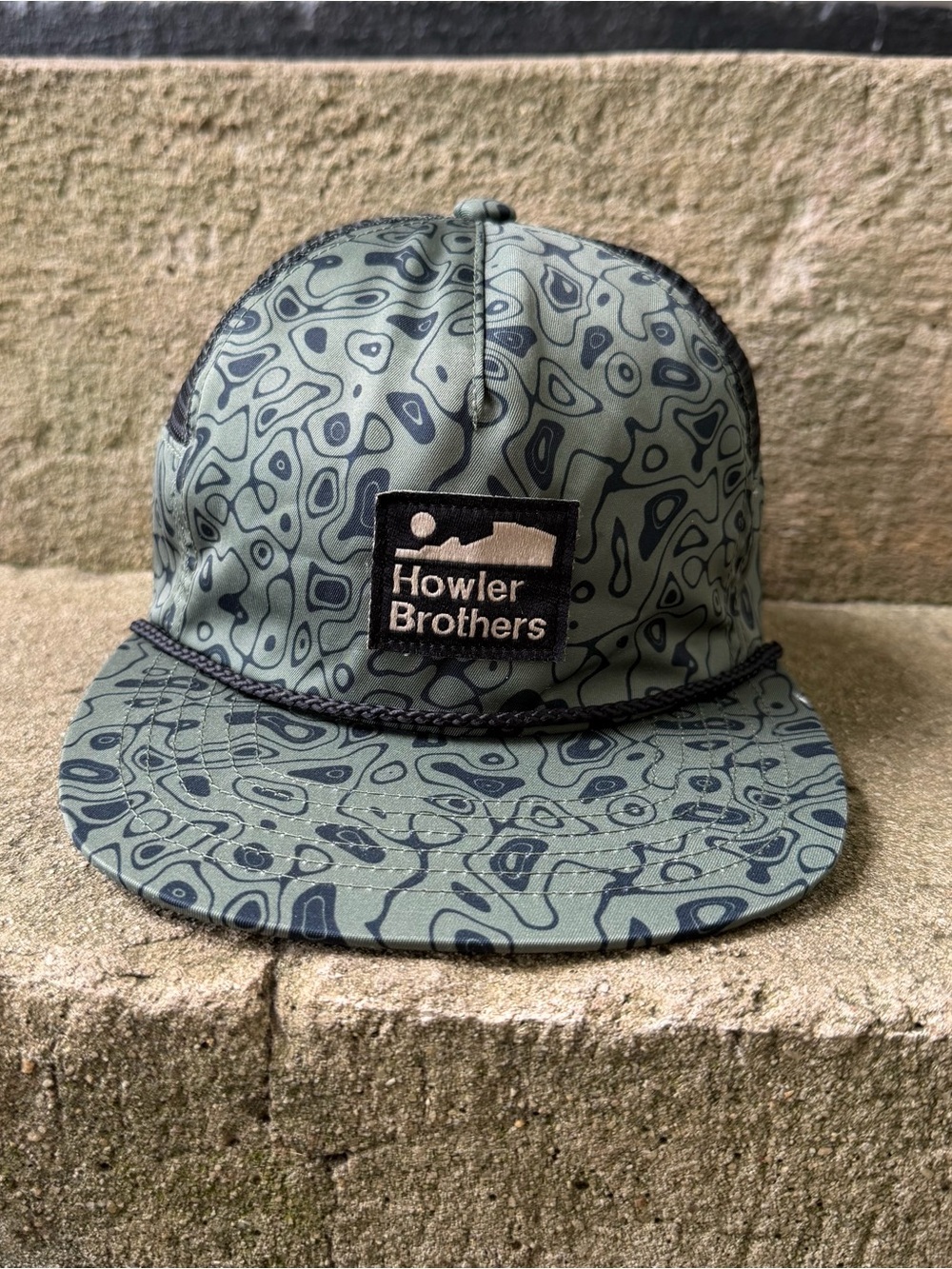Howler Brothers Unstructured Topographic Print Snapback Hat Alchemy Aloe Green